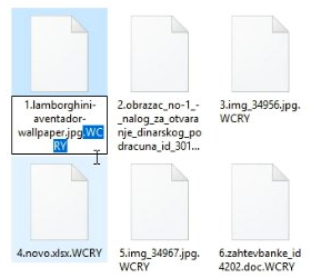 帶有.wcry擴展名的加密文件